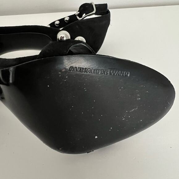 Alexander Wang Studded Antonia Ankle Strap Heel Black Suede Sandal Size 37.5 - Picture 10 of 11